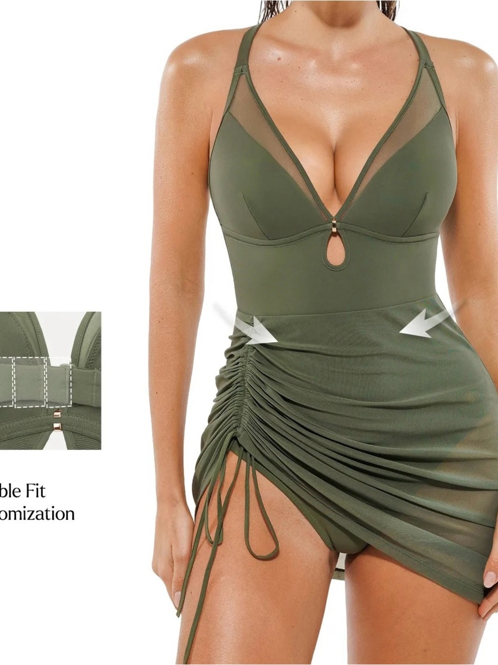 Sculpting Curve Mesh Skirt One-Piece Swimsuit - Picture 5 of 10